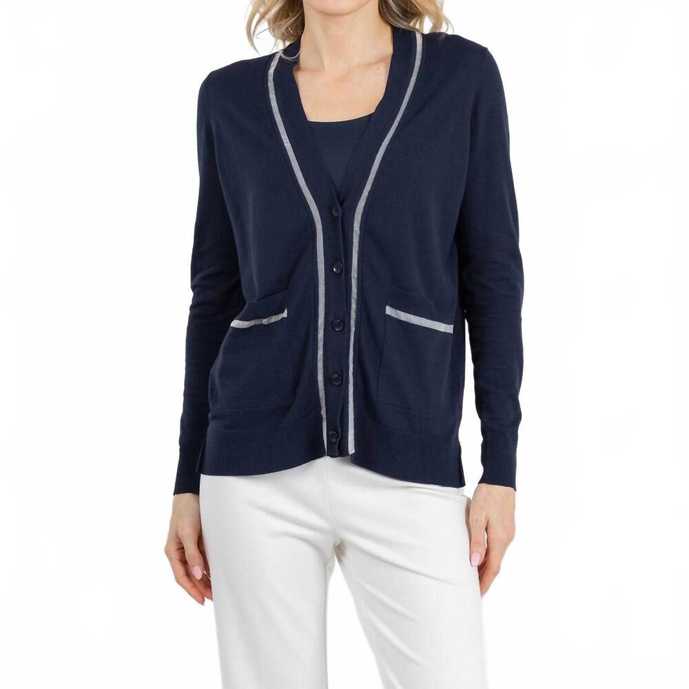 NEW PEACE OF CLOTH sheer stripe cardigan in navy
